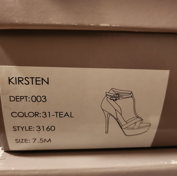 Teal Suede High Heel Sandal with Gold Heel - Picture 6 of 6